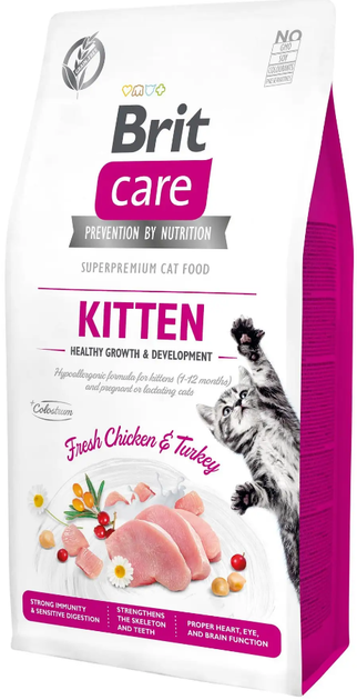 Сухой корм для котят с индейкой и курицей Brit Care Cat GF Kitten HGrowth & Development 7 кг - Фото 1 Сухой корм для котят с индейкой и курицей Brit Care Cat GF Kitten HGrowth & Development 7 кг - изображение 1