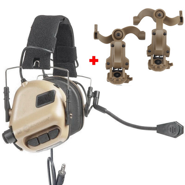 Активні навушники з гарнітурою Earmor M32 Coyote TAN + Premium кріплення на шолом (150223) - зображення 1