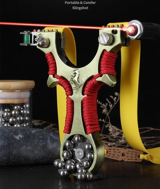 Рогатка с ночным прицелом и уровнем для спорта, рыбалки, магнитная, технологичная с резинкой (10 шт шариков) LR41 - изображение 1