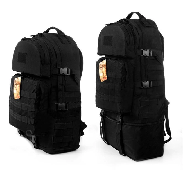 Тактический туристический супер-крепкий рюкзак трансформер 5.15.b 40-60 литров черный с поясным ремнем Кордура 500 ден - изображение 1
