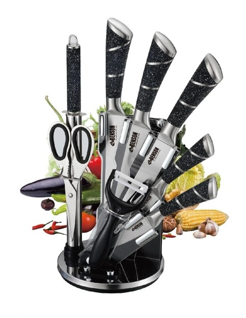 Набір кухонних ножів Венсон ВN-405 з нержавіючої сталі для кухні на підставці 9 предметів Граніт - зображення 1