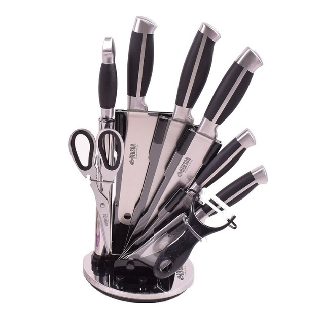 Набор кухонных ножей Веnsоn ВN-401 с нержавеющей стали для кухни на подставке 9 предметов - изображение 1