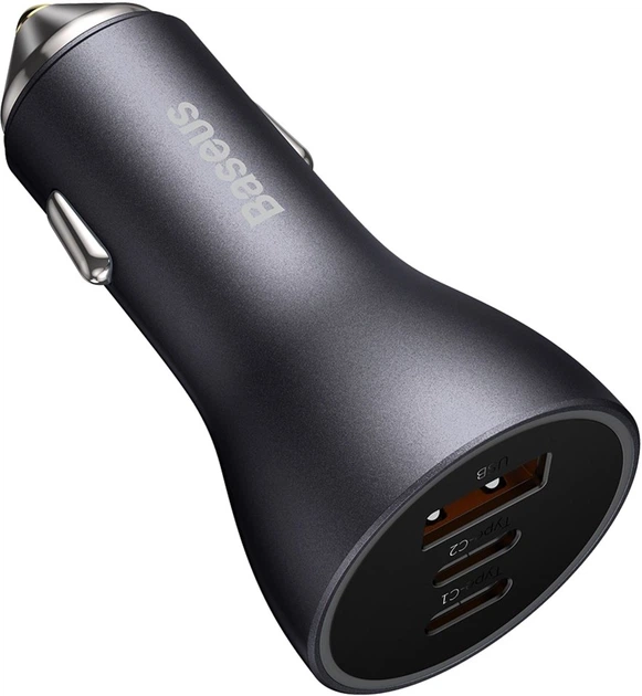 Ładowarka samochodowa Baseus Golden Contactor Pro Triple Fast Charger Car Charger 65 W U+C+C Dark Gray (CGJP010013) - Zdjęcie 3 Ładowarka samochodowa Baseus Golden Contactor Pro Triple Fast Charger Car Charger 65 W U+C+C Dark Gray (CGJP010013) - obraz 3