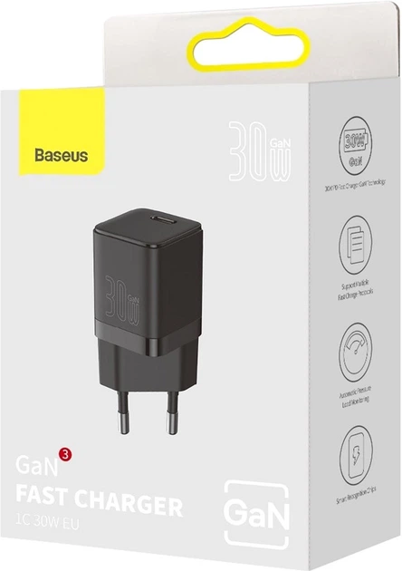 Ładowarka sieciowa Baseus GAN3 Fast Charger Type-C 30W EU Czarny (CCGN010101) - Zdjęcie 8 Ładowarka sieciowa Baseus GAN3 Fast Charger Type-C 30W EU Czarny (CCGN010101) - obraz 8