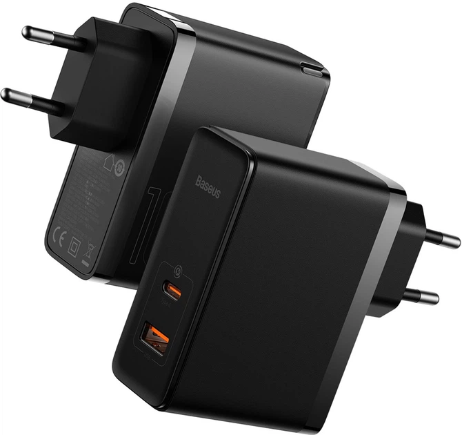 Ładowarka sieciowa Baseus GaN5 Pro Fast Charger C+U 100W EU (Z kablem Type-C do Type-C 100W 20V/5A 1m) Czarna (CCGP090201) - obraz 3