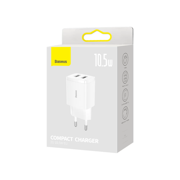 Мережевий зарядний пристрій Baseus Compact Charger 2U 10.5W EU White (CCXJ010202) - изображение 2