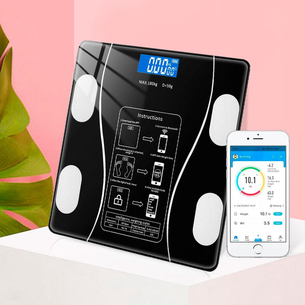 Напольные умные фитнес весы до 180кг, с Bluetooth, A-8003, Черный - изображение 5