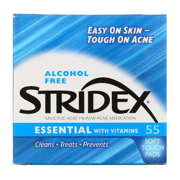 Салфетки проти акне не містять спирту Stridex (Essential Acne Treatment Pads 1% Salicylic Acid) 55 шт (SDX-06555) - зображення 2