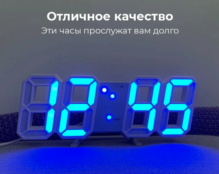 Настольные часы с термометром и будильником VST LED-6802 от USB БЕЛЫЕ с СИНИМИ цифрами - изображение 3