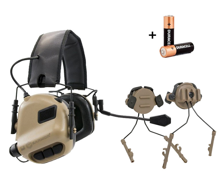 Комплект Активні навушники для стрільби Earmor M32 MOD3 + Кріплення на шолом Койот - зображення 1