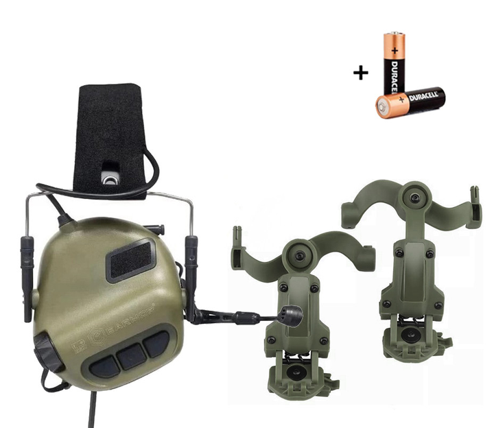 Комплект Активні навушники Earmor M32 MOD3 + Кріплення на шолом "Чебурашка" OD/Олива - зображення 1