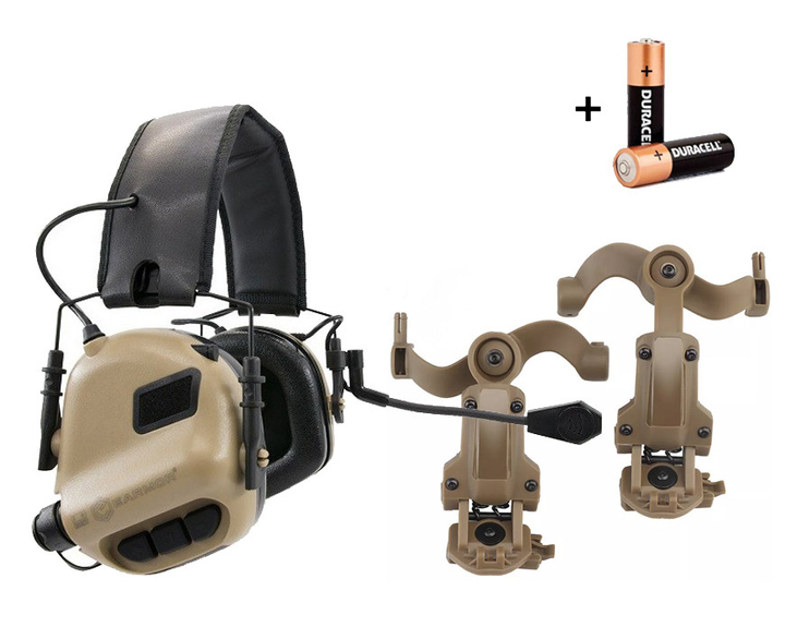 Комплект Активні навушники Earmor M32 MOD3 + Кріплення на шолом «Чебурашка» Койот - зображення 1