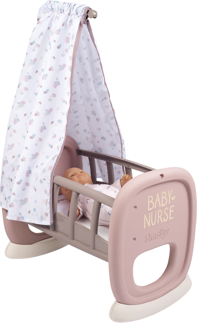 Колиска Smoby Toys Baby Nurse з балдахіном Сіро-рожева (220373) (3032162203736) - зображення 1