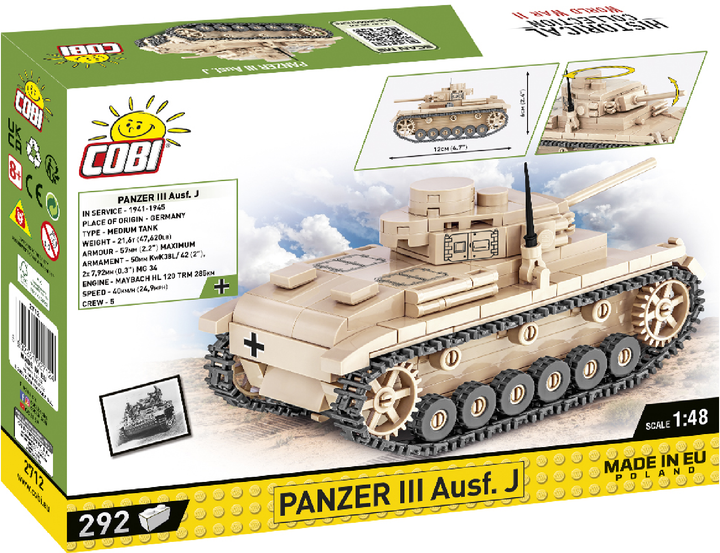 Klocki konstrukcyjne Cobi II Wojna Światowa Czołg Panzer III 292 elementy (COBI-2712) - obraz 1