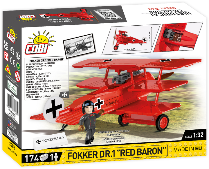 Klocki konstrukcyjne Cobi I Wojna Światowa Samolot Fokker Dr. I Czerwony Baron 174 elementy (2986) - obraz 2