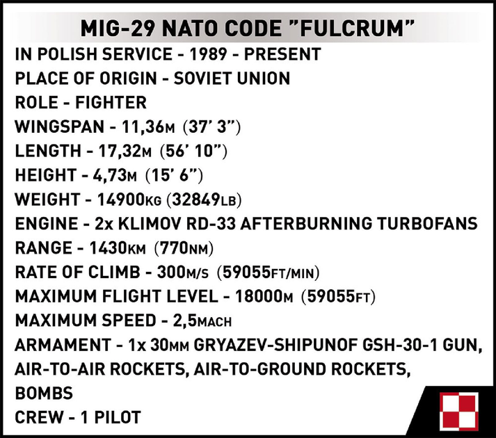 Конструктор Cobi Літак МіГ-29 Fulcrum 600 деталей (COBI-5834) - зображення 11