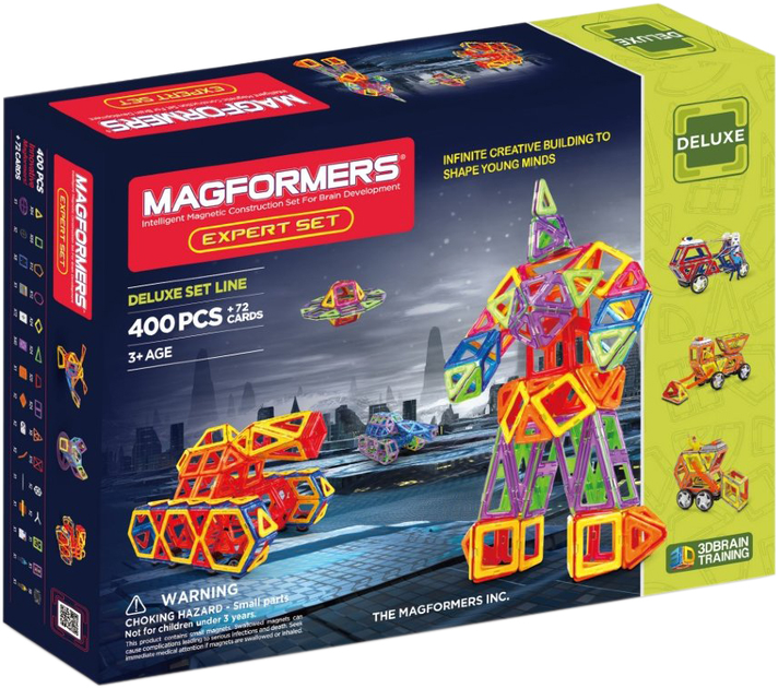 Klocki magnetyczne Magformers Expert 400 elementów + 72 kartki (710003) (8809134361184) - obraz 1