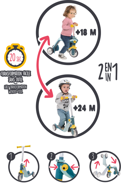 Hulajnoga dziecięca Smoby Toys trójkołowa 2w1 Szara (7600750612) - obraz 9
