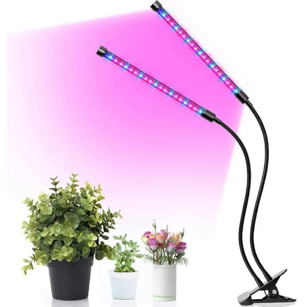 Світлодіодна led лід Фітолампа для рослин 2 гілки Plant Grow Leight з таймером - зображення 9