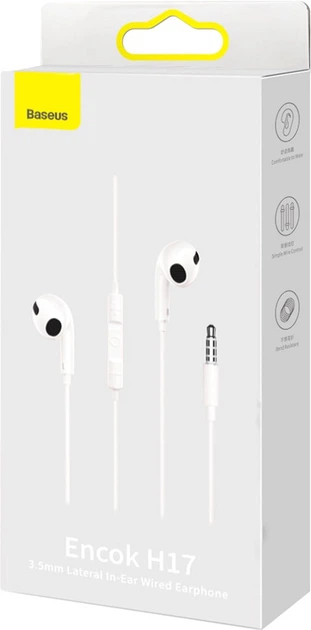 Навушники Baseus Encok 3.5 мм lateral in-ear Wired Earphone H17 White (NGCR020002) - Фото 7 Навушники Baseus Encok 3.5 мм lateral in-ear Wired Earphone H17 White (NGCR020002) - зображення 7