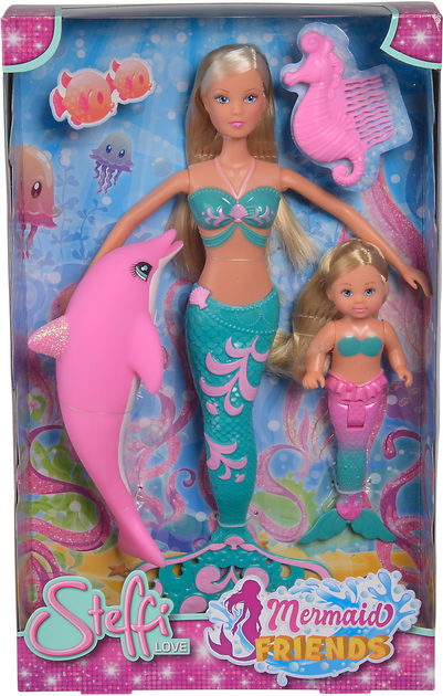 Ляльковий набір Simba Steffi&Evi Love Штеффі та Еві Подруги-русалоньки з дельфіном і гребінцем (5733336) (4006592040123) - зображення 1