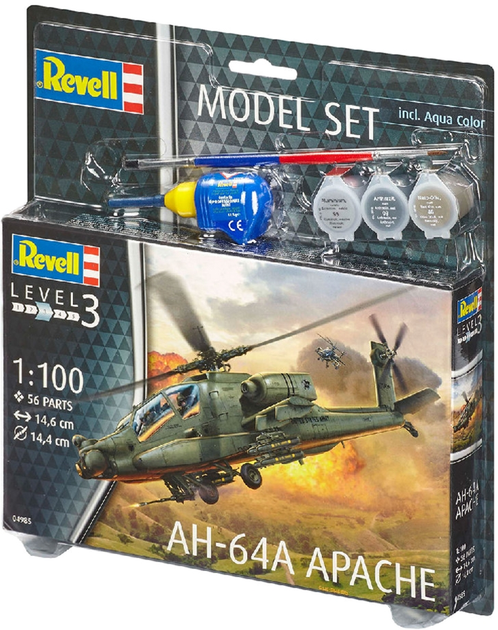Складана модель Revell Бойовий вертоліт вогневої підтримки наземних військ AH-64A Апач. Масштаб 1:100 (RVL-64985) (4009803649856) - зображення 1