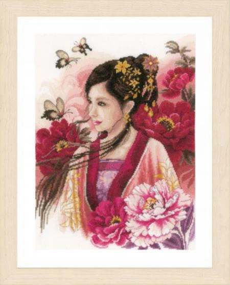 Aian lady Набор для вышивания Lanarte Asian lady in pink Азиатская девушка в