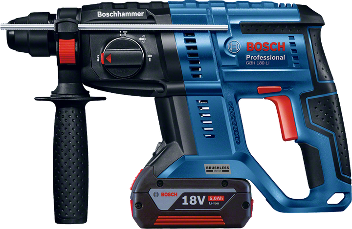 Бесщеточный аккумуляторный перфоратор Bosch GBH 180-LI + 1ак. x GBA 18V 4.0 Ah, GAL 18V-40 + Набор 5 ударных сверл SDS plus 5X (0615990M9C) - изображение 3