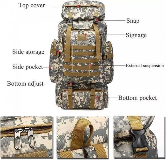 Тактический армейский походный рюкзак для военных на 80 л, 70x33x15 см - изображение 2