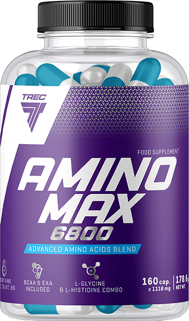 Aminokwasy Trec Nutrition AminoMax 6800 EAA BCAA TAURYNA 160 k (5902114017378) - obraz 1