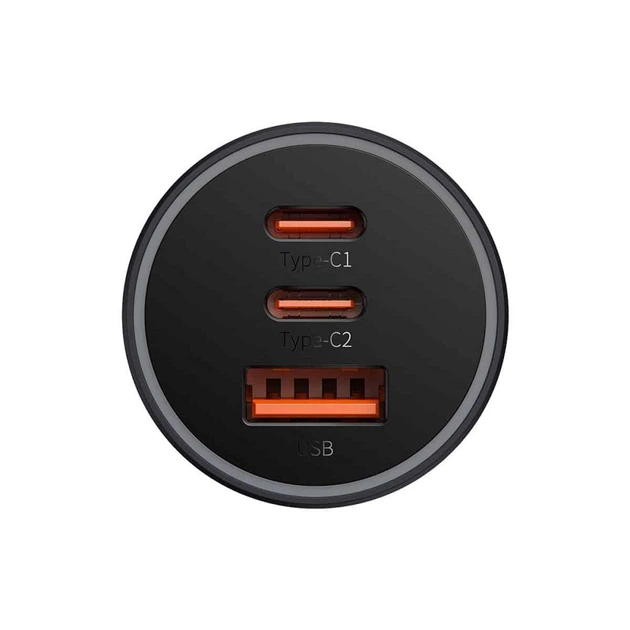 Автомобильное зарядное устройство Baseus Golden Contactor Pro Triple Fast Charger Car Charger 65W U+C+C Dark Gray - изображение 3
