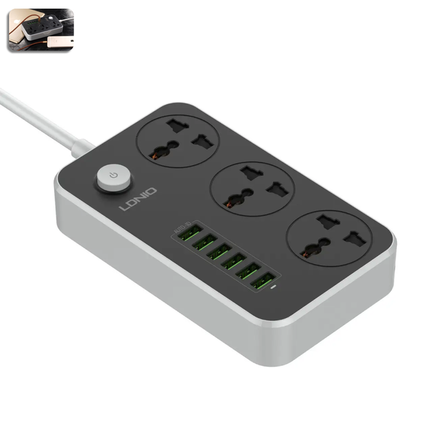 Сетевой фильтр удлинитель LDNIO SC3604 3 розетки и 6USB портов с выключателем и заземлением - Фото 1 Сетевой фильтр удлинитель LDNIO SC3604 3 розетки и 6USB портов с выключателем и заземлением - изображение 1