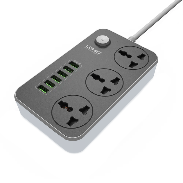 Сетевой фильтр удлинитель LDNIO SC3604 3 розетки и 6USB портов с выключателем и заземлением - Фото 3 Сетевой фильтр удлинитель LDNIO SC3604 3 розетки и 6USB портов с выключателем и заземлением - изображение 3
