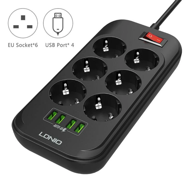 Мережевий фільтр подовжувач LDNIO SE6403 6 розеток і 4USB порти 2 м - зображення 5