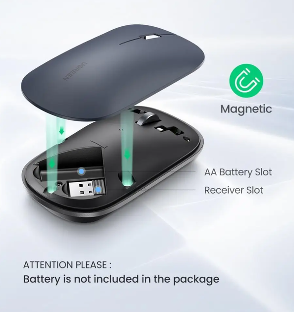 Мышь беспроводная UGREEN MU001 2.4G Light Green 4000 DPI бесшумная мышь 90374 - изображение 7