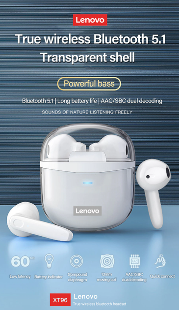 Бездротові навушники Lenovo XT96 Black - зображення 2
