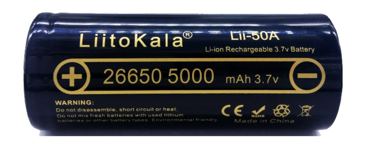 Аккумулятор литий-ионный 26650 LIITOKALA Lii-50A 5000mAh оригинальный li-ion без защиты - Фото 5 Аккумулятор литий-ионный 26650 LIITOKALA Lii-50A 5000mAh оригинальный li-ion без защиты - изображение 5