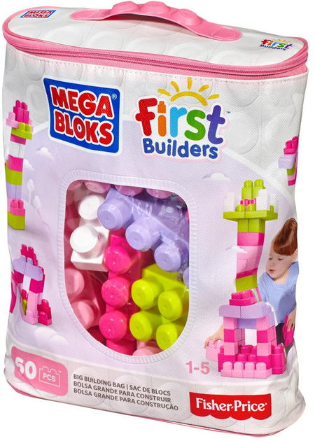 Klocki konstrukcyjne Mega Bloks First Builders 60 elementów Różowy (DCH54) - obraz 1