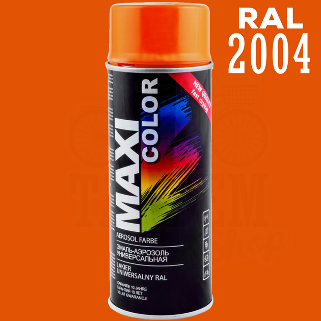 Краска универсальная | Maxi Color | Аэрозоль 400 мл — RAL 2004 Оранжевый - Фото 1 Краска универсальная | Maxi Color | Аэрозоль 400 мл — RAL 2004 Оранжевый - изображение 1