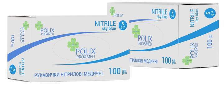 Перчатки Нитрилон не стерильные, не пудровые Polix Pro Med (100шт) S небесно голубые - изображение 1