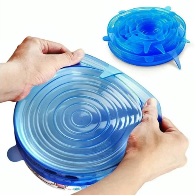 Набір силіконових кришок для посуду Super stretch silicone синій 6 шт - зображення 3