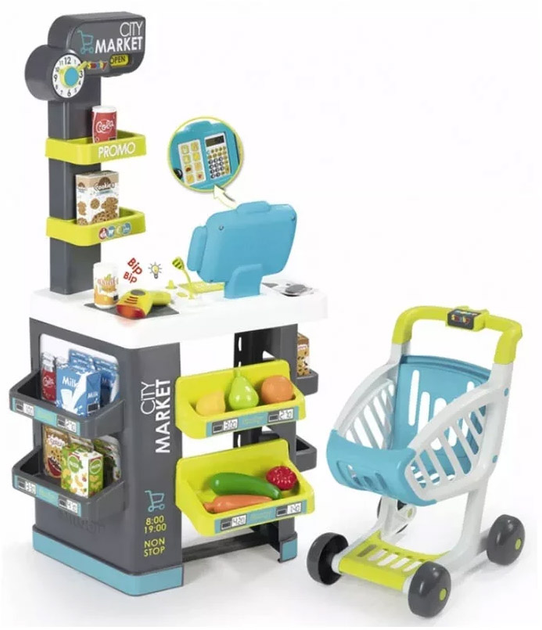 Interaktywny supermarket Smoby Toys City Market z efektami dźwiękowymi, wózkiem i akcesoriami (350212) (3032163502128) - obraz 1