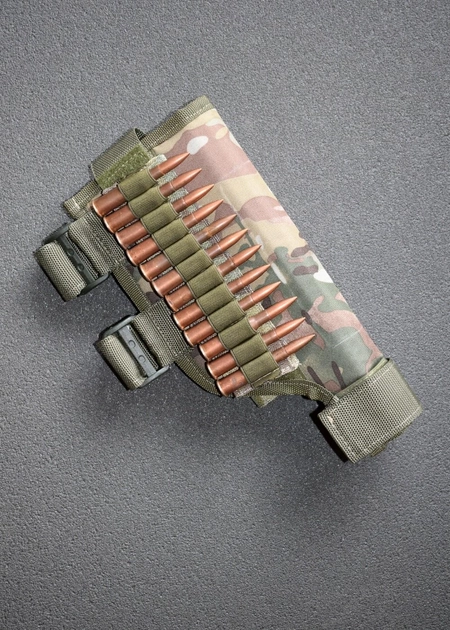 Патронташ на регульованій щоці, підщічнику на приклад АК, гвинтівки, рушниці BB2, з’ємний, Мультикам - зображення 1