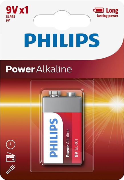 Bateria Philips Power Alkaline 6LR61 BLI 1 (6LR61P1B/10) - obraz 1