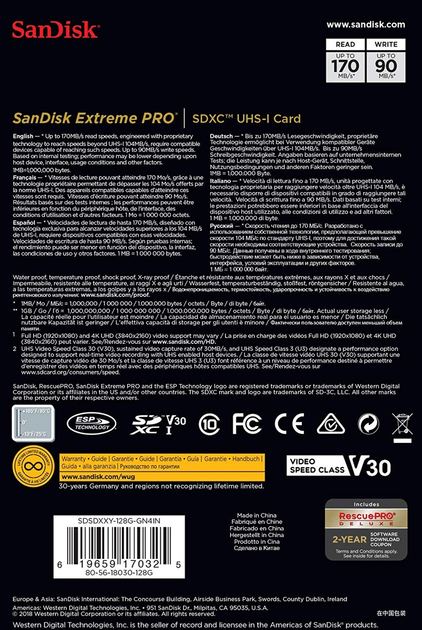 SanDisk SDXC Extreme Pro 128 GB V30 UHS-I U3 (SDSDXXY-128G-GN4IN) - obraz 5