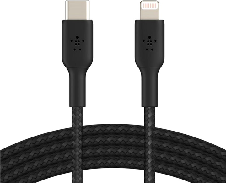 Kabel Belkin USB-C do Lightning w oplocie 1m Czarny (CAA004BT1MBK) - obraz 1