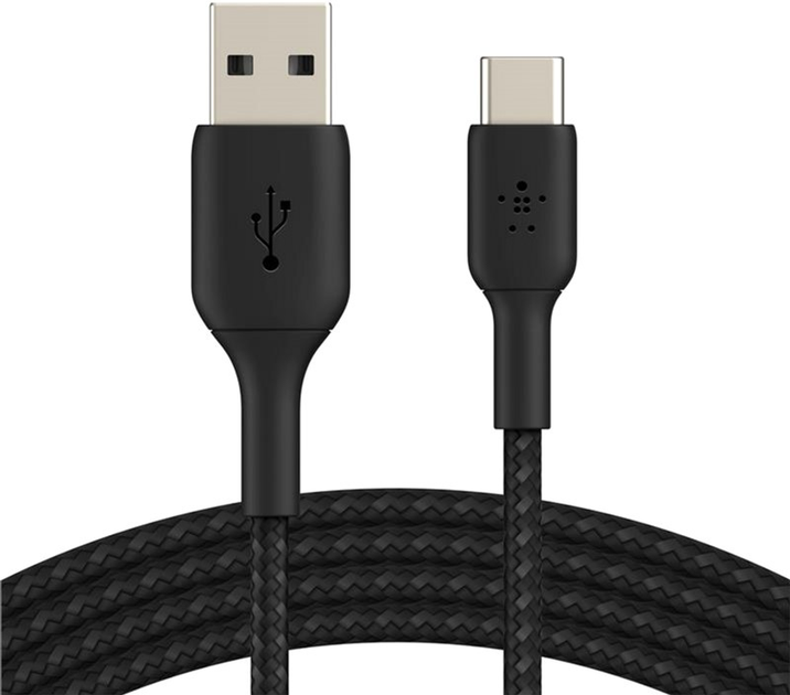 Kabel Belkin USB-A do USB-C w oplocie 3m Czarny (CAB002BT3MBK) - obraz 1