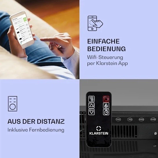 Електрокамін Klarstein Studio Light & Fire 3 Smart WiFi Fireplace Сірий - изображение 2