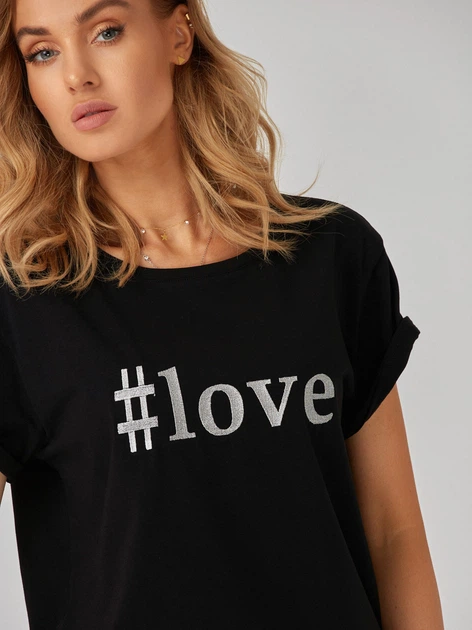 T-shirt damski luźny KOLORLI Love 36 Czarny (5903738175024) - obraz 6