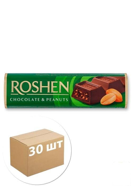 Батон черный шоколад (арахис) зеленый ТМ "Roshen" 43г упаковка 30шт ...
